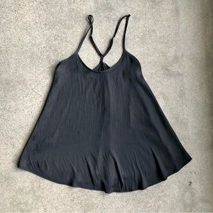 Black Flowy Satin-like Tank Top